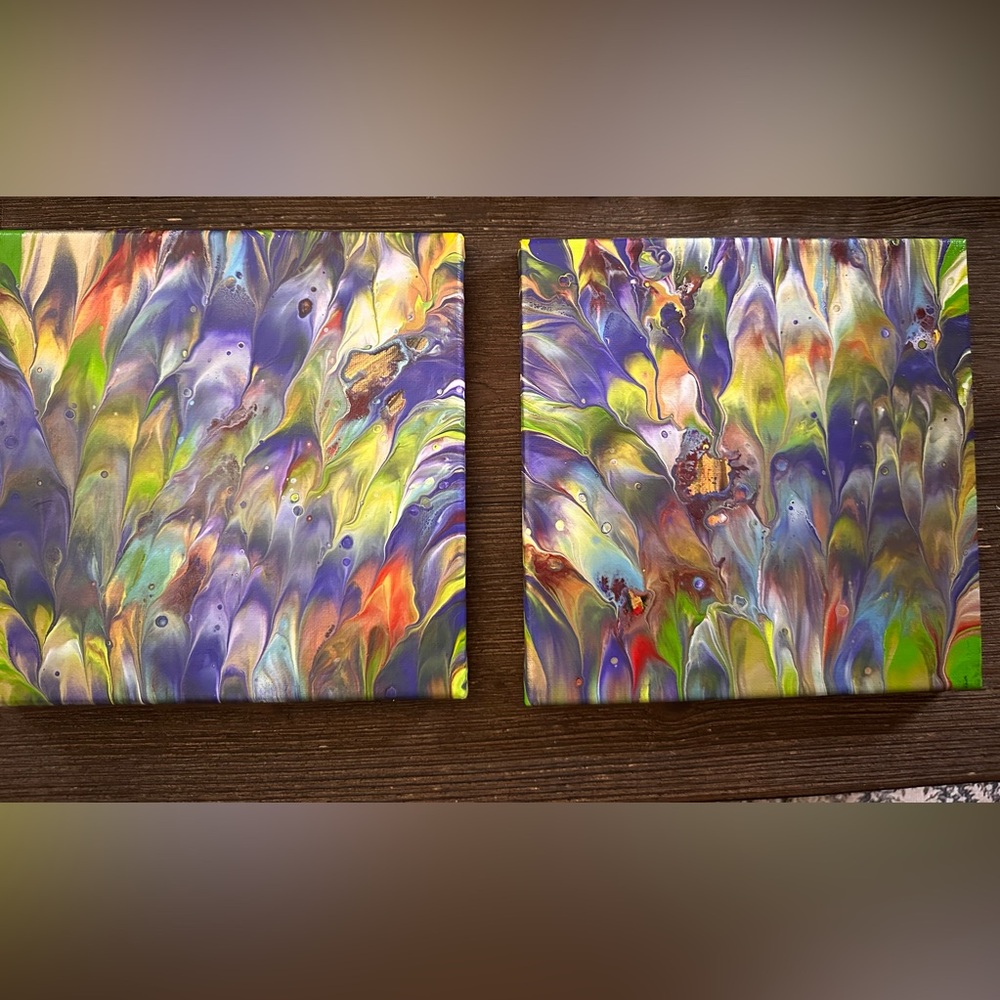 Hand crafted original two multicolor acrylic on canvas paintings - Picture 6 of 8